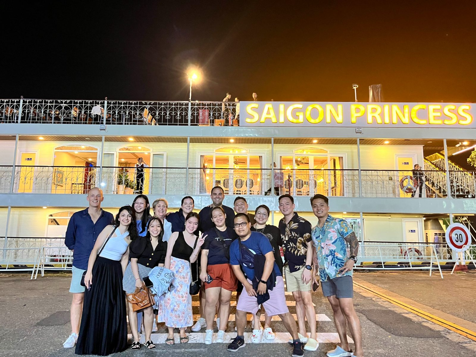 The FGS team outside a river boat in Saigon
